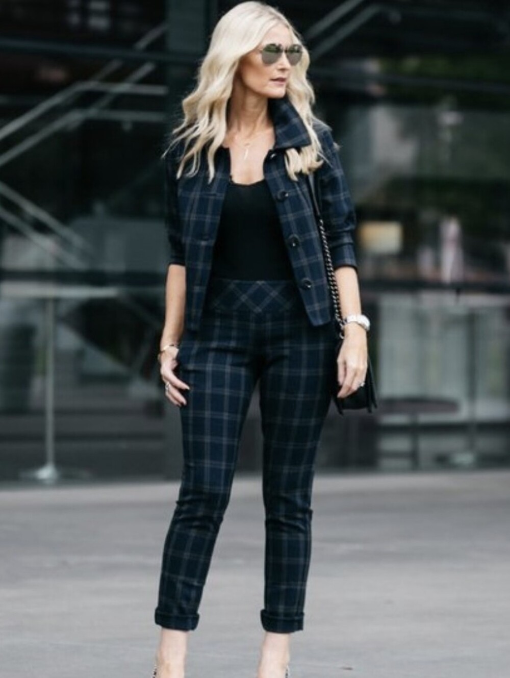 CAbi Connery Plaid 3/4 Sleeve Short Jacket Small